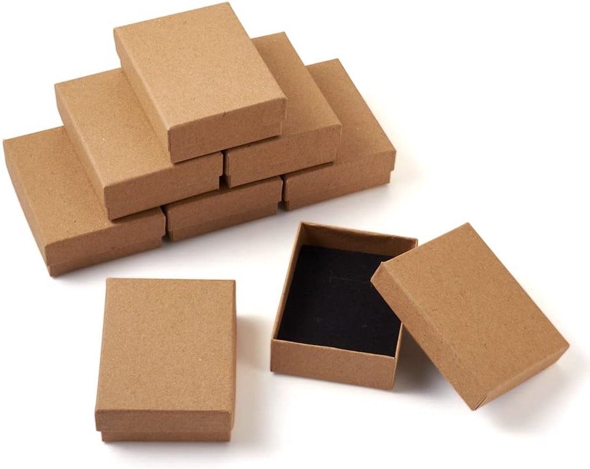 SnelShoppen - 12 Kleine Cadeauboxen voor Sieraden en Armbanden, 9x7 cm, Lichtbruin Karton, Perfect voor Verpakking van Ringen, Oorbellen en Kettingen
