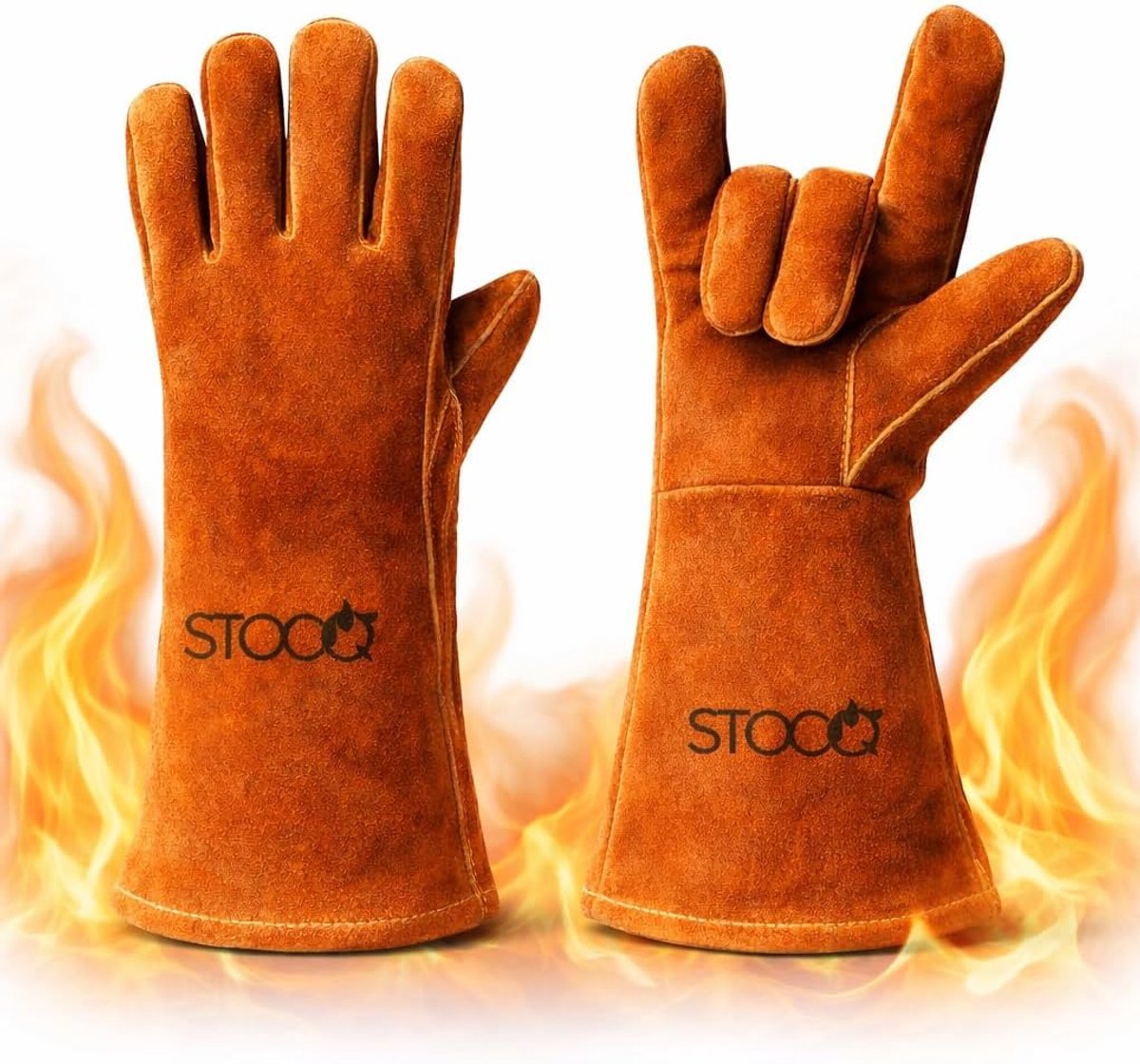 SnelShoppen - BBQ-handschoenen - Hittebestendige Grillhandschoenen tot 350 Graden - Duurzaam Rundleer met Kevlar - Comfortabele Katoenen Voering voor