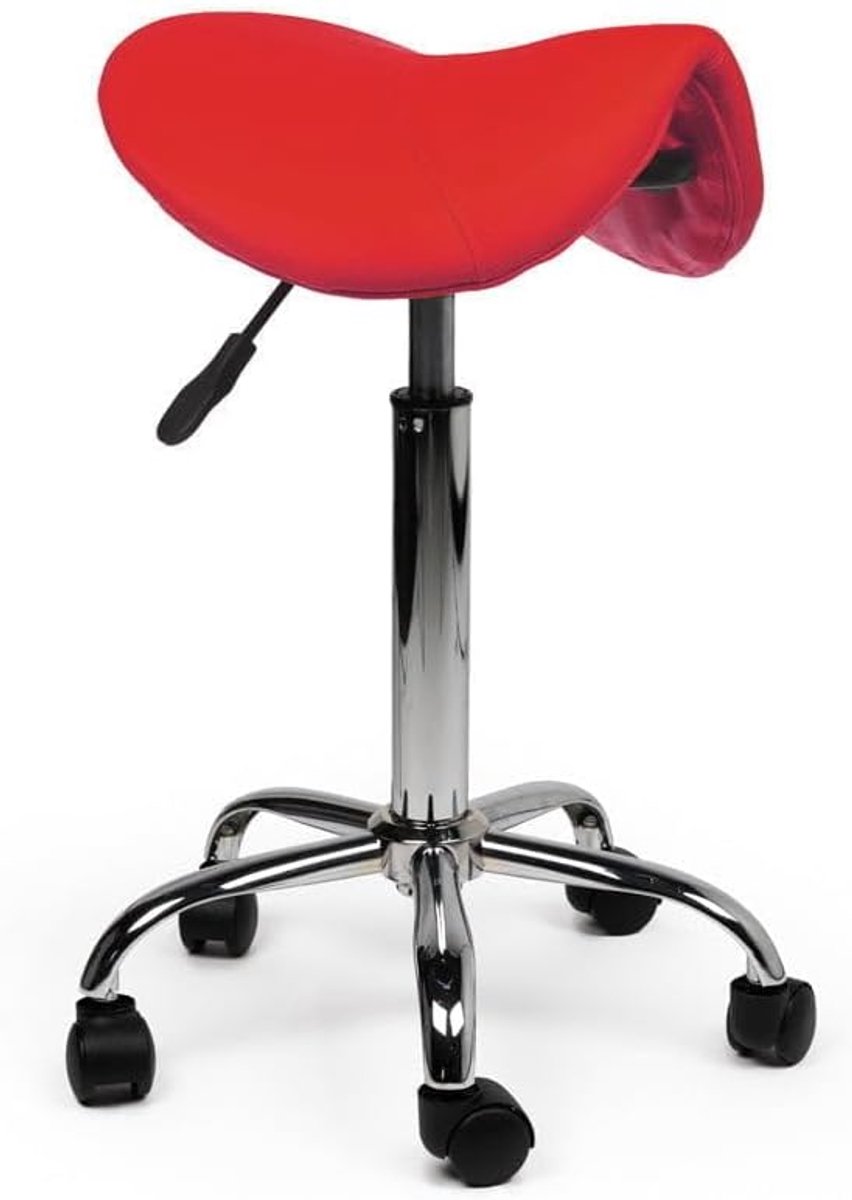 SnelShoppen - Zadelkruk Rood - Ergonomische Werkkruk met Verstelbare Hoogte - Comfortabele Draaikruk op Wieltjes voor Salon, Kantoor & Thuis - Kunstle