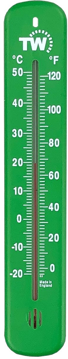 SnelShoppen - Wandthermometer voor Binnen en Buiten - Muurthermometer voor Tuin, Garage, Huiskamer - Groene Thermometer 215mm - Duidelijk Afleesbare T