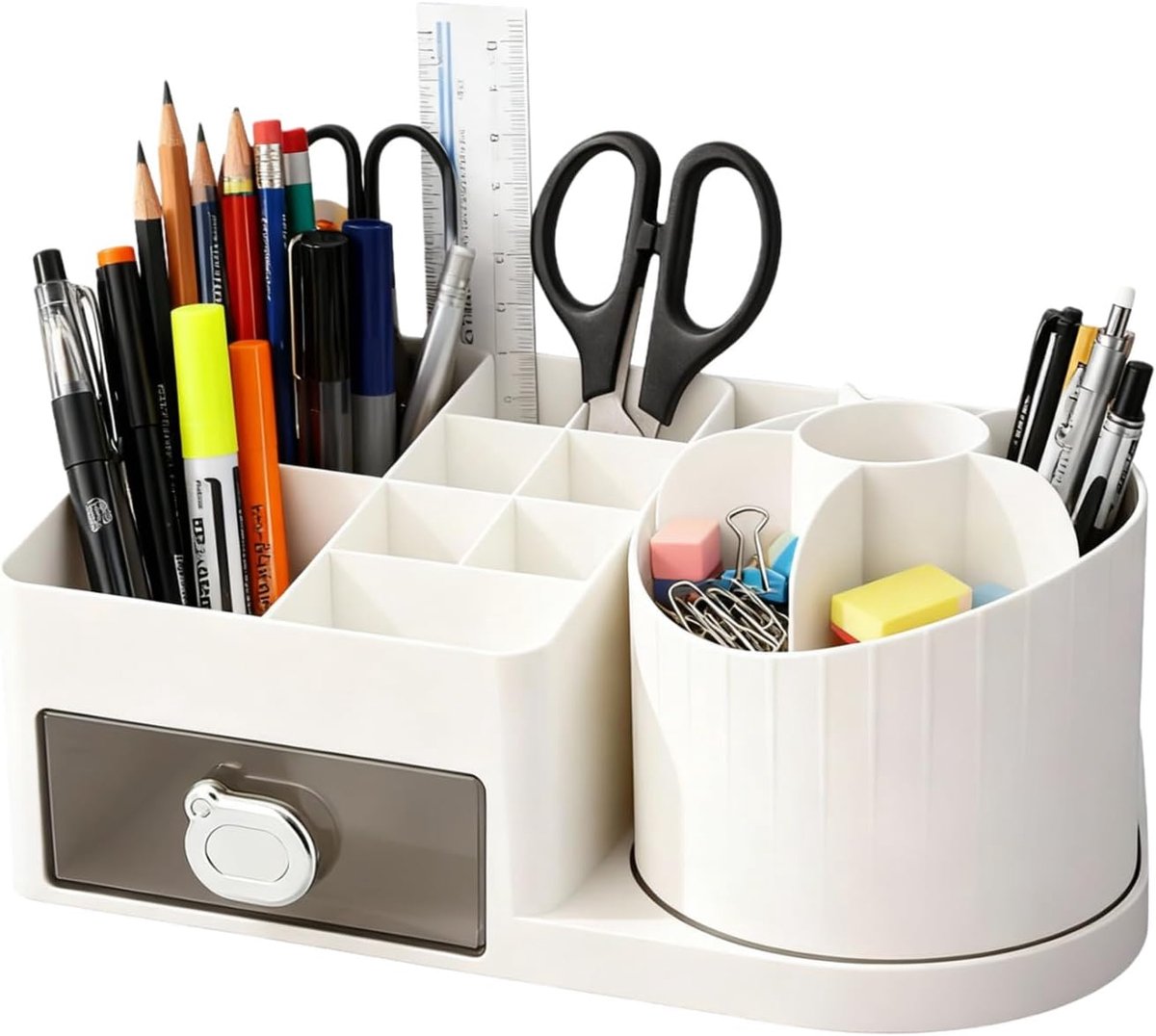 SnelShoppen - Desk Organizer met 15 Compartimenten + 1 Lade, Draaibare Pennenhouder voor Kantoor, School en Cosmetica, Multifunctionele Organizer voor
