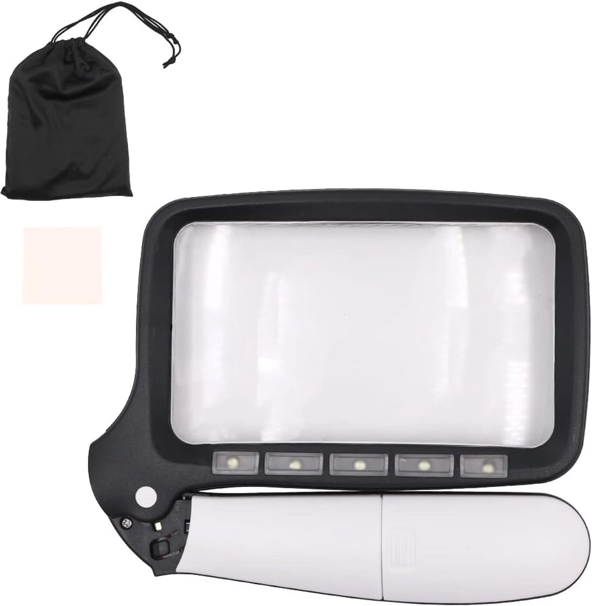 SnelShoppen - Vergrootglas met Licht - 2x Vergroting, 5 Dimbare LED's, Handvergrootglas, Vouwbaar, Ideaal voor Senioren, Slechtzienden, Sieraden, Boek