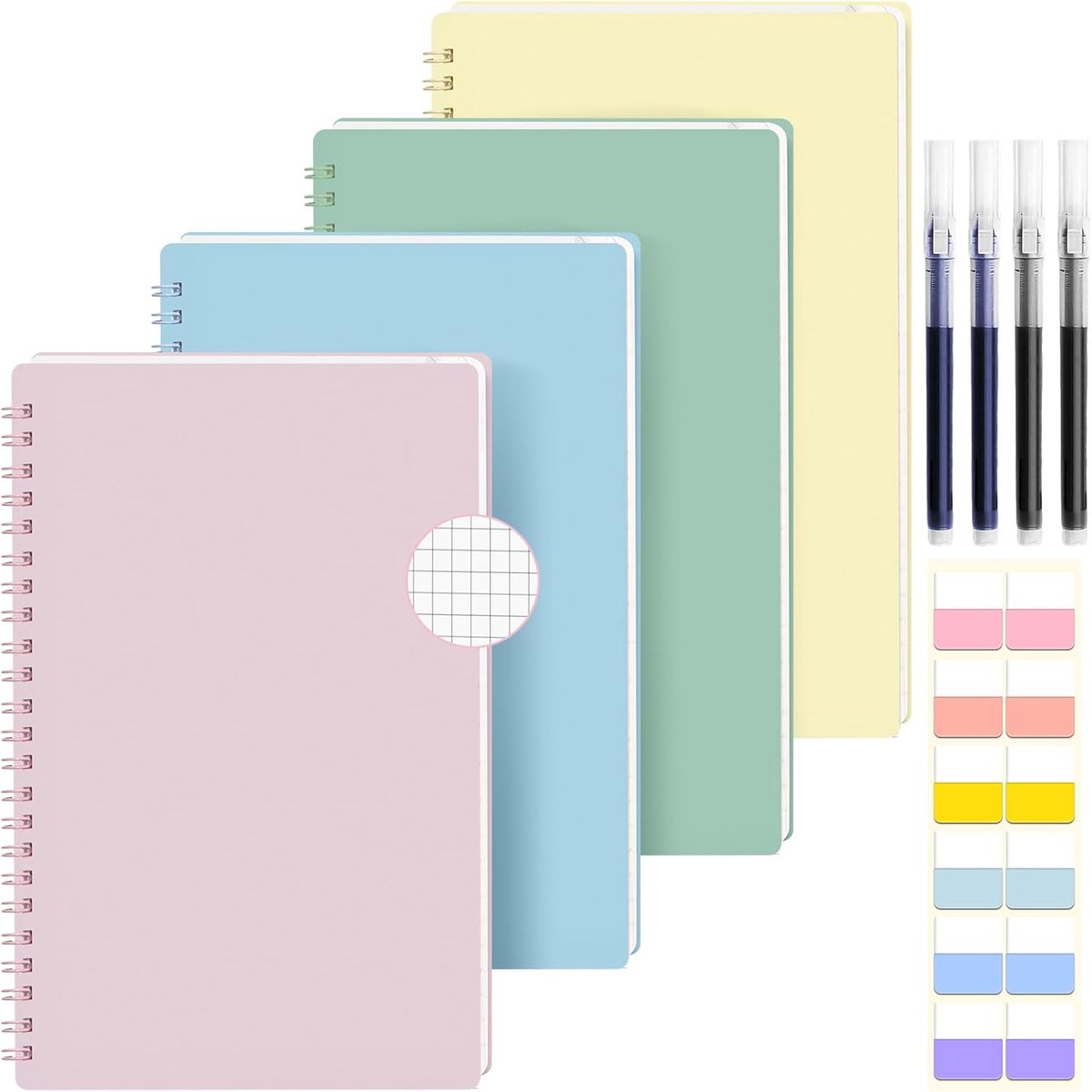 SnelShoppen - 4 Stuks A5 Spiral Notebooks - Harde Kaft - Lijnnotitieboek - 160 Pagina's - Ideaal voor Kantoor, School en Persoonlijke Notities