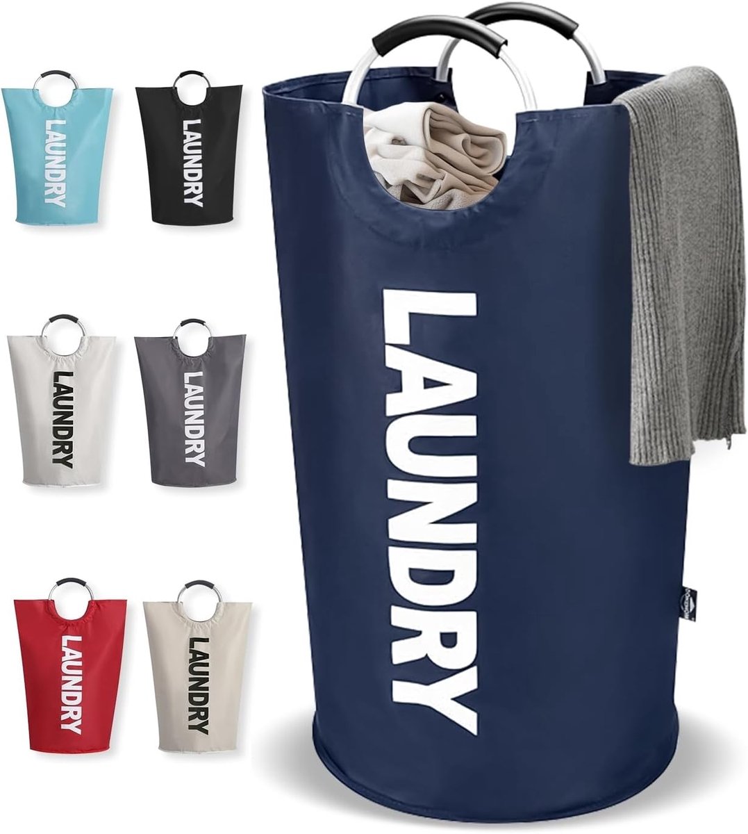 SnelShoppen - 90L Grote Wasmand - Vouwbare Wasmand met Aluminium Handvatten - Waterdicht Oxford Stof - Vrijstaand Hoge Waszak voor Vuile Kleding - Don