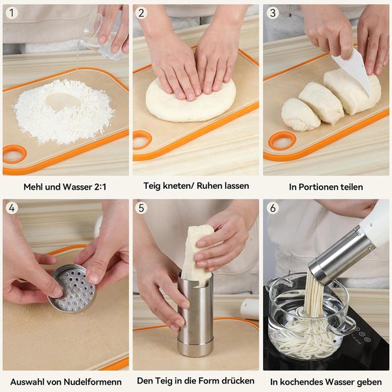 SnelShoppen - Handmatige Pastamachine Draagbaar 40W Spaghetti-IJs Draadloos met 5 Persvormen voor Familie Reizen Picknick Keuken van Snelshoppen — afbeelding 5