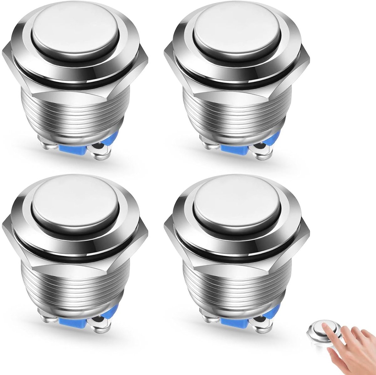 Drukschakelaar, 4 stuks, 19 mm, waterdichte drukknop, momentane schakelaar van messing, 5 A/12 V/24 V/125 V/250 V, voor auto's, ontstekingssystemen, deurbellen (hoge kop)