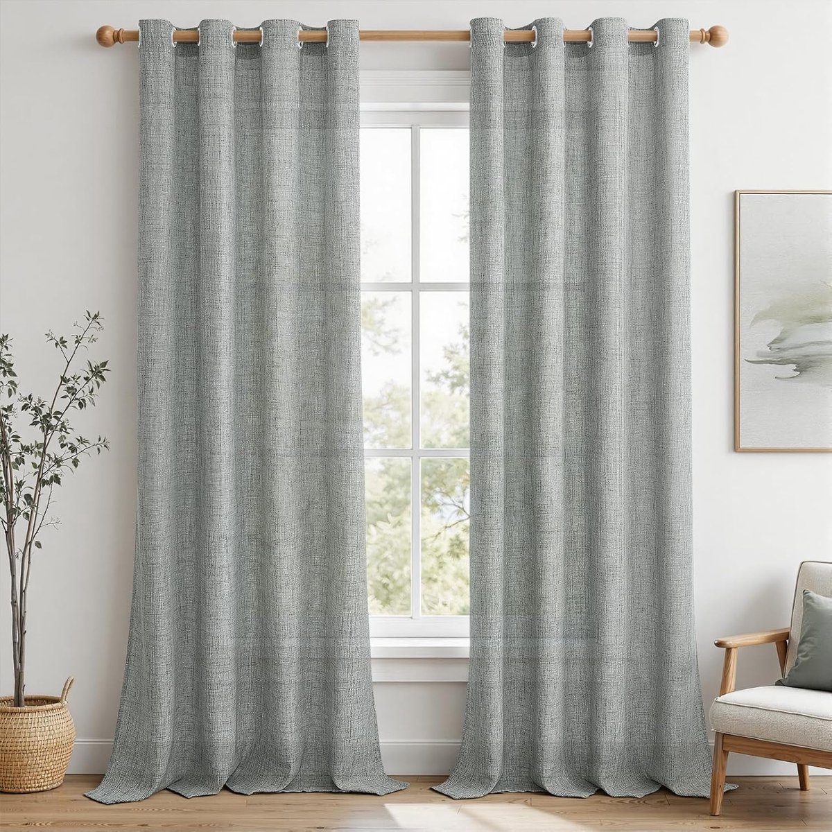 Halftransparante gordijnen van linnen, voor binnen, slaapkamer, woonkamer, modern, 2 stuks, 140 x 260 cm, elegante gordijnen voor woonkamer, met oogjes, keukengordijnen, vensterdeur