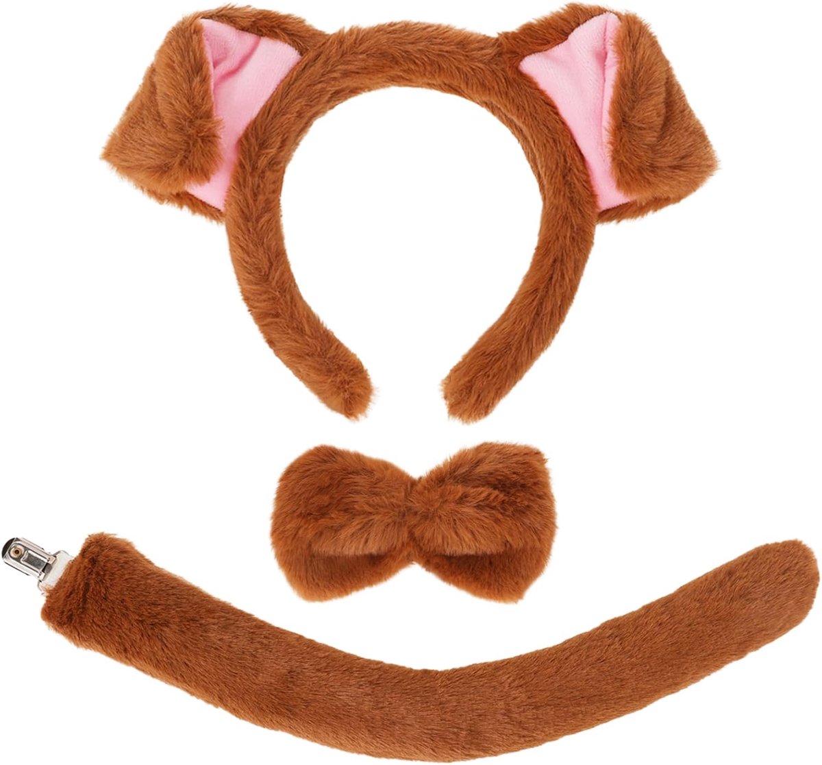 Dierenhondenkostuum voor kinderen, hondenoren en staart, set met hondenoren, hoofdband en hondenstaart voor dierenkostuum, cosplay, verjaardagsfeest, wereldboekendag, Halloween-kostuum,