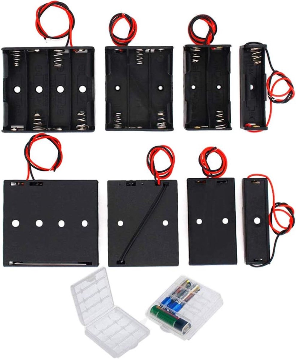 8-delige AA-batterijhouder, batterijhouder-doos met draad, zwarte plastic batterijen-doos met pin, 1.5V / 3V / 4.5V / 6V AA-batterijhouder met kabels, 2-delige mobiele batterij-opbergdoos / houder