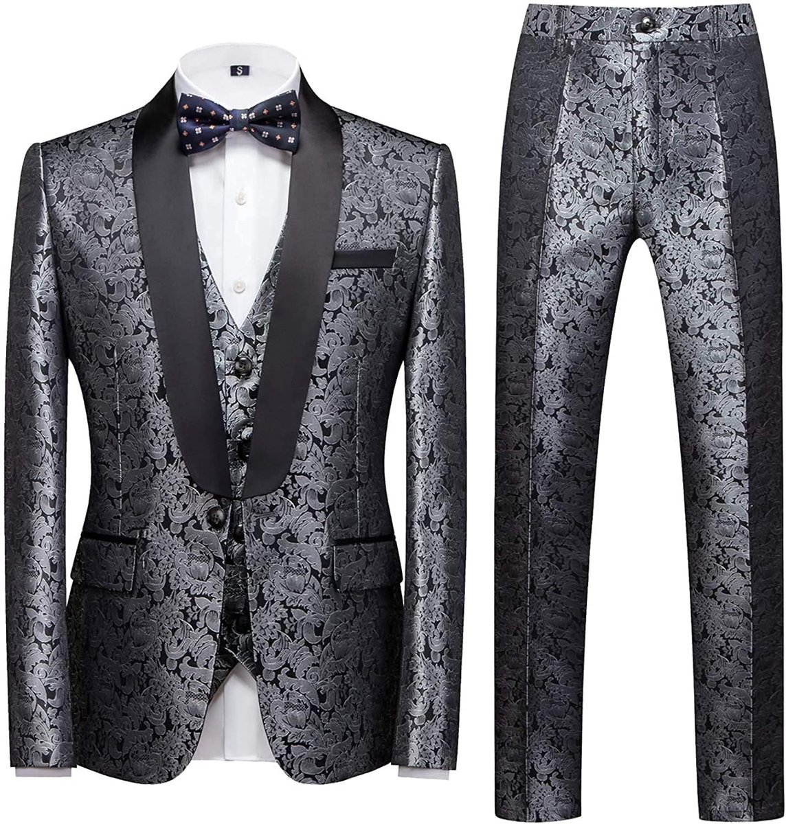 Pakken 3-delig regular fit skinny paisley jacquard smoking pak voor bruiloft casual business diner party smoking pak set