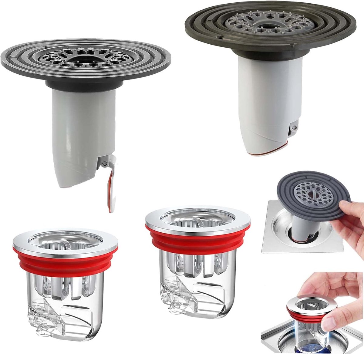4 stuks geurstoppen voor douche, verschillende vormen, 100 mm, geurdichte doucheafvoerstop, 33-40 mm afvoer, terugslagklep, geurremmende douchesluiting met magnetisch terugslagventiel voor badkamer