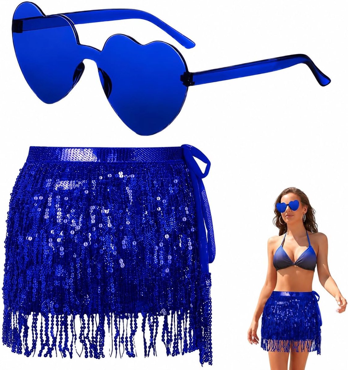 rok dames glitter rok dames steampunk, Buikdansrok met Pailletten voor Dames, Met Franje, Riem, Kleding voor Rave of Muziekfestival, Koninklijk Blauw