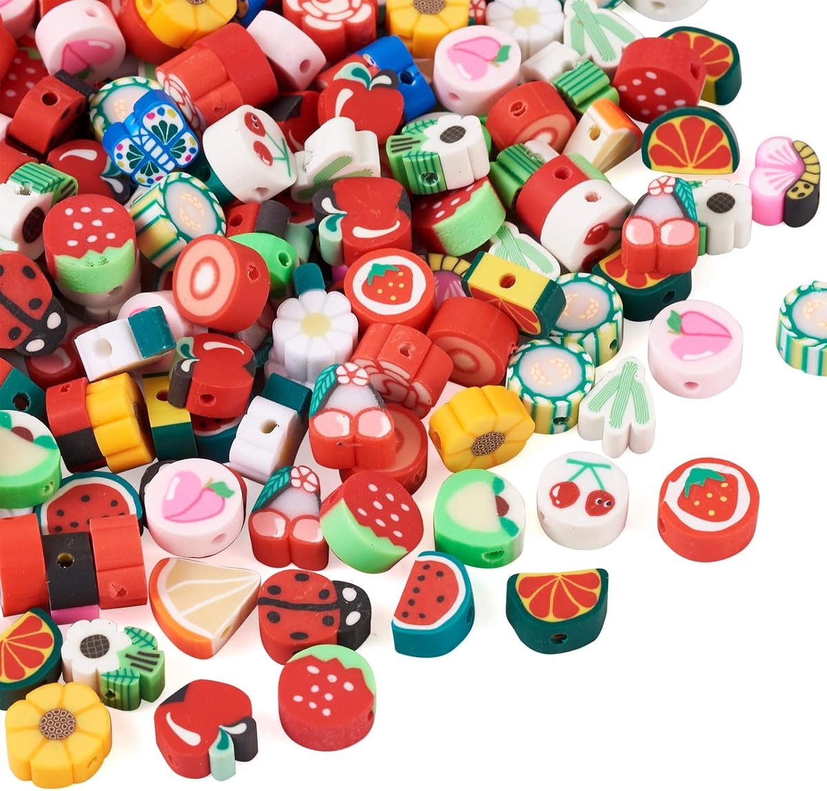 200Pcs Handgemaakte Polymeer Klei Bead Bulk Leuke Bloem Fruit Klei Losse Kralen Voor Ketting Armband Sieraden Maken