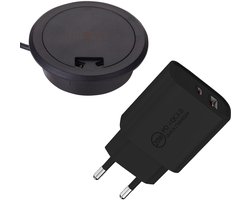 SOTECH Wireless Charger WLC-03 (zwart, Ø 73 mm) USB desktop lader met netvoeding om in te bouwen in meubels Inductief laadstation voor smartphones met Qi-technologie Draadloze lader