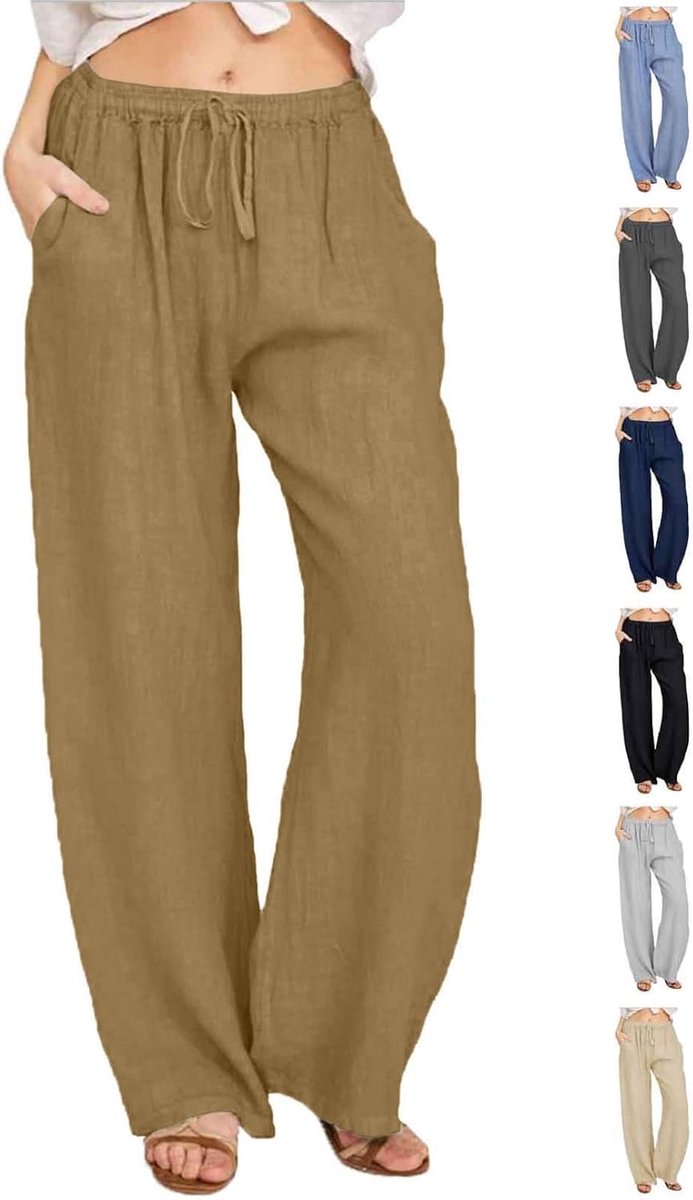 Wijde Pijpen Broek Dames Casual Linnen Broek Trekkoord Dames Zomer Broek Katoenen Broek Comfort Losse Strand Broek voor Vrouwen Plus Size Lounge Broek Yoga Broek