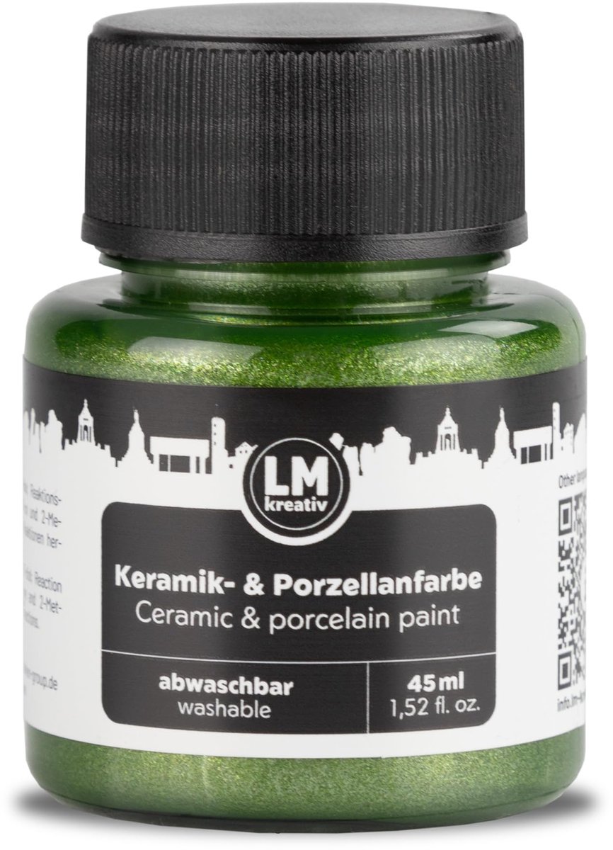 LM-Kreativ Porselein en Glasverf - Dekkende verf - Op Waterbasis - Hittebestendig - Metallic Groen - 45 ml