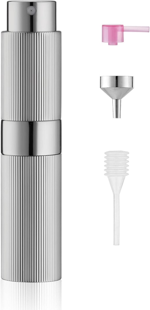 8ml Zilverkleurige Aluminium Parfum Verstuiver, Navulbare Reis Parfumflesje met Glazen Binnenfles, Mini Perfume Atomizer voor Tas, Reizen, Cologne, Aftershave en Dagelijks Gebruik.