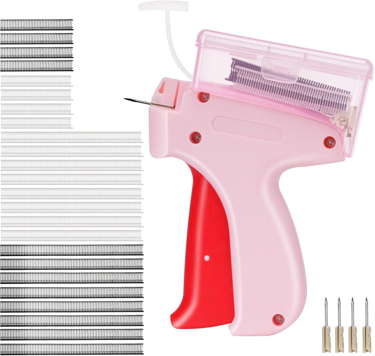 snel fixeerapparaat voor kleding, mini Stitch Gun, Stitchy Quick Clothing Fixer, etiketpistool voor kleding met 5 naalden en opbergdoos, 2000 plastic naalden