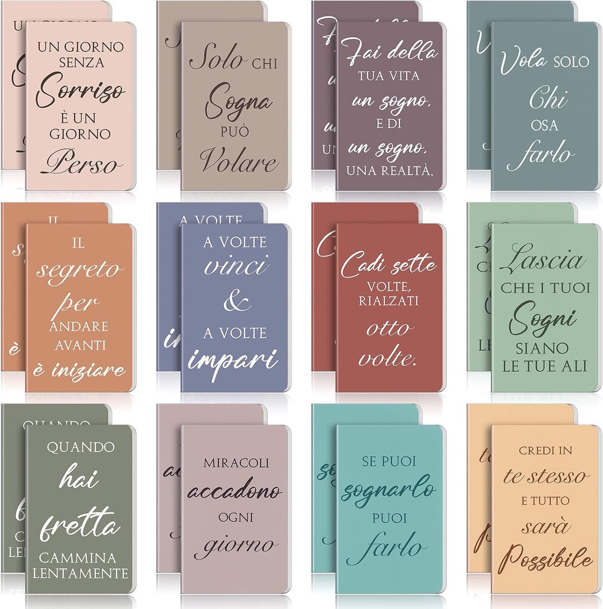 24 inspirerende notitieboekjes, gekleurd mini-notitieblok, klein motivatienotitieboek, afstudeercadeau voor scholieren, school, collega's, kantoor, thuis, 12 stijlen (Morandi)