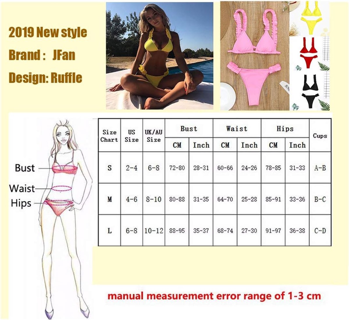 Dames bikini-set, verstelbaar, badmode. - rood - S