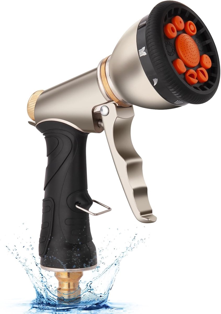 Tuin slang pistool met sproeikop, Tuin waterpistool, Hogedruk sproeikop weerbestendig voor auto wassen, planten water geven, dieren douchen (9 functies)
