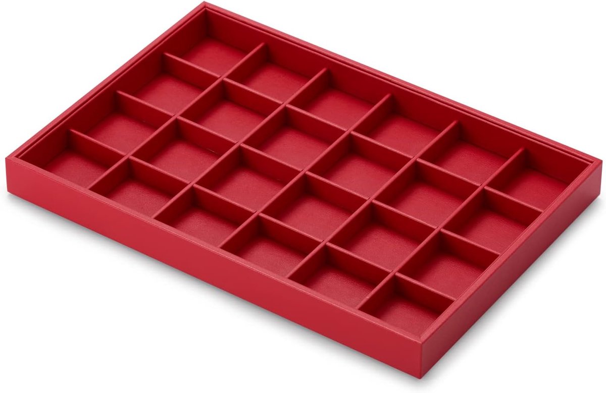 stapelbaar van leer Sieradenaufbewahrung Schublade Sieradeiraanvulling Organizer 24 vakken Sieradendisplay, 35x24x3cm (Wijnrood)