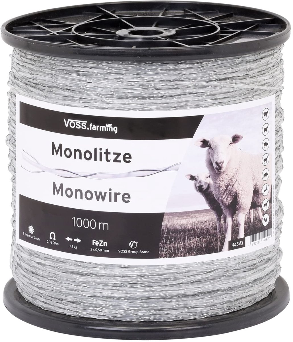 SnelShoppen - Witte schrikdraad 1000 meter met 2x 0,50 verzinkte geleiders voor dierenbeveiliging, tuin, erf en weiland