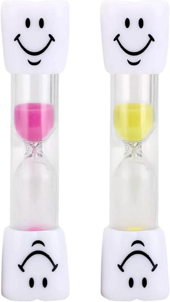 2 stuks klok voor het tandenpoetsen voor kinderen, zandloper voor kinderen, 3 minuten zandloper, onbreekbaar en waterdicht, kleurrijk en kindvriendelijk voor tandverzorging en spel (roze + geel)