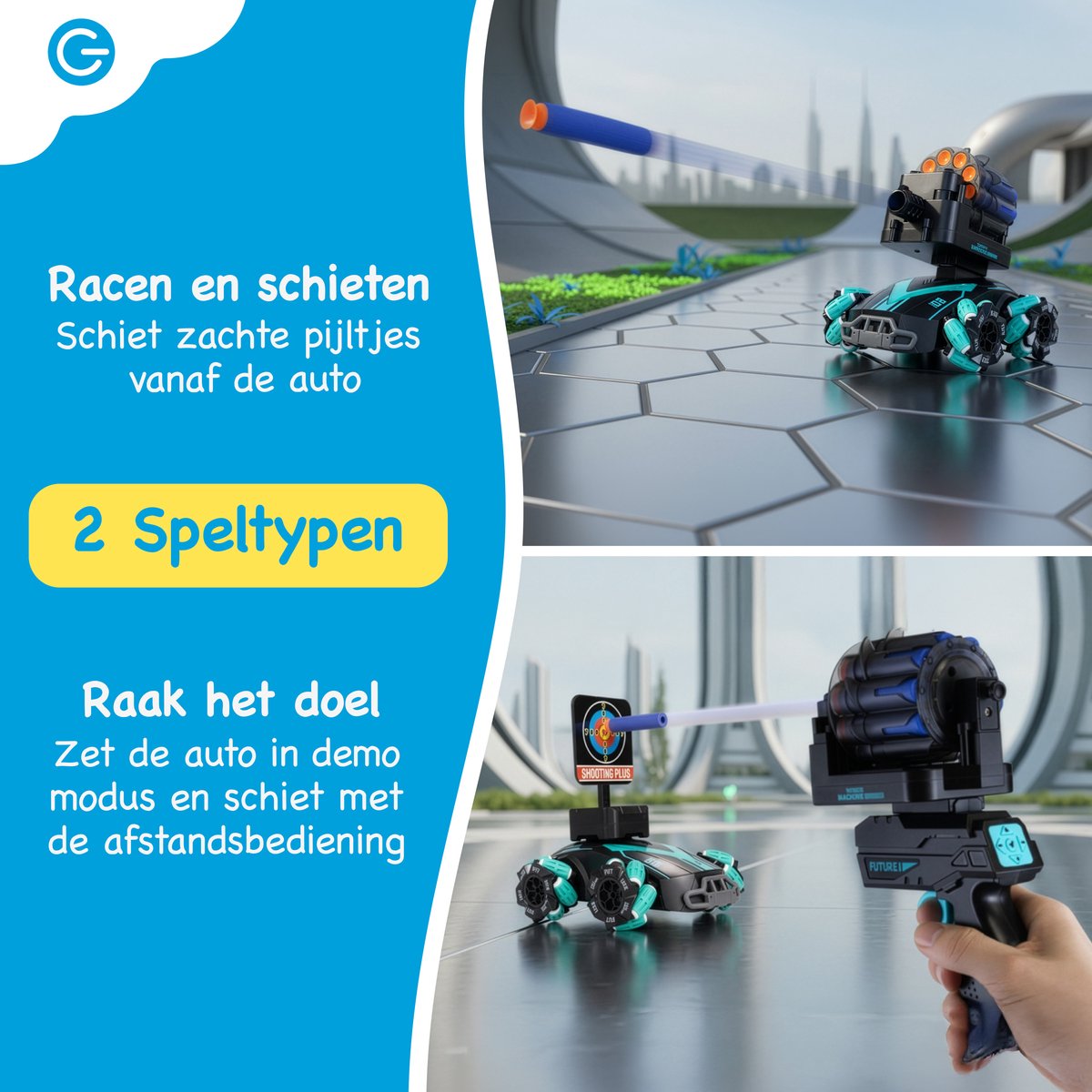 Silvergear Bestuurbare Auto met Schietfunctie - 2 Speelopties - RC Auto met Soft Bullets voor Binnen & Buiten - RC Car - Schietschijf - Interactief Speelgoed voor Kinderen - Cadeau voor Jongens en Meisjes - 6, 7, 8, 9, 10, 11, 12, 13, 14 Jaar - Zwart — afbeelding 4