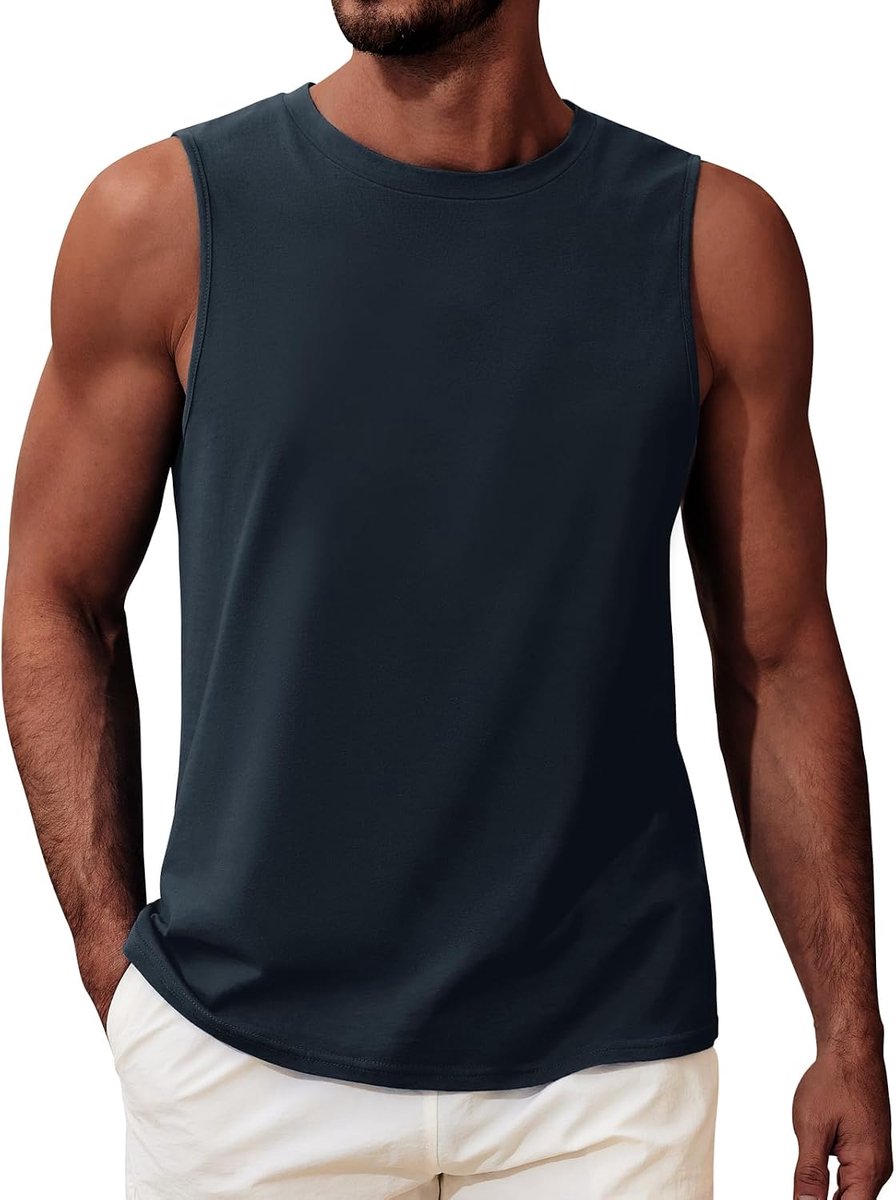 Tanktop voor heren, klassiek mouwloos shirt, ronde hals, fitness, spiershirts, lichte okselshirts voor zomer, strandvakantie, fitnessstudio, training