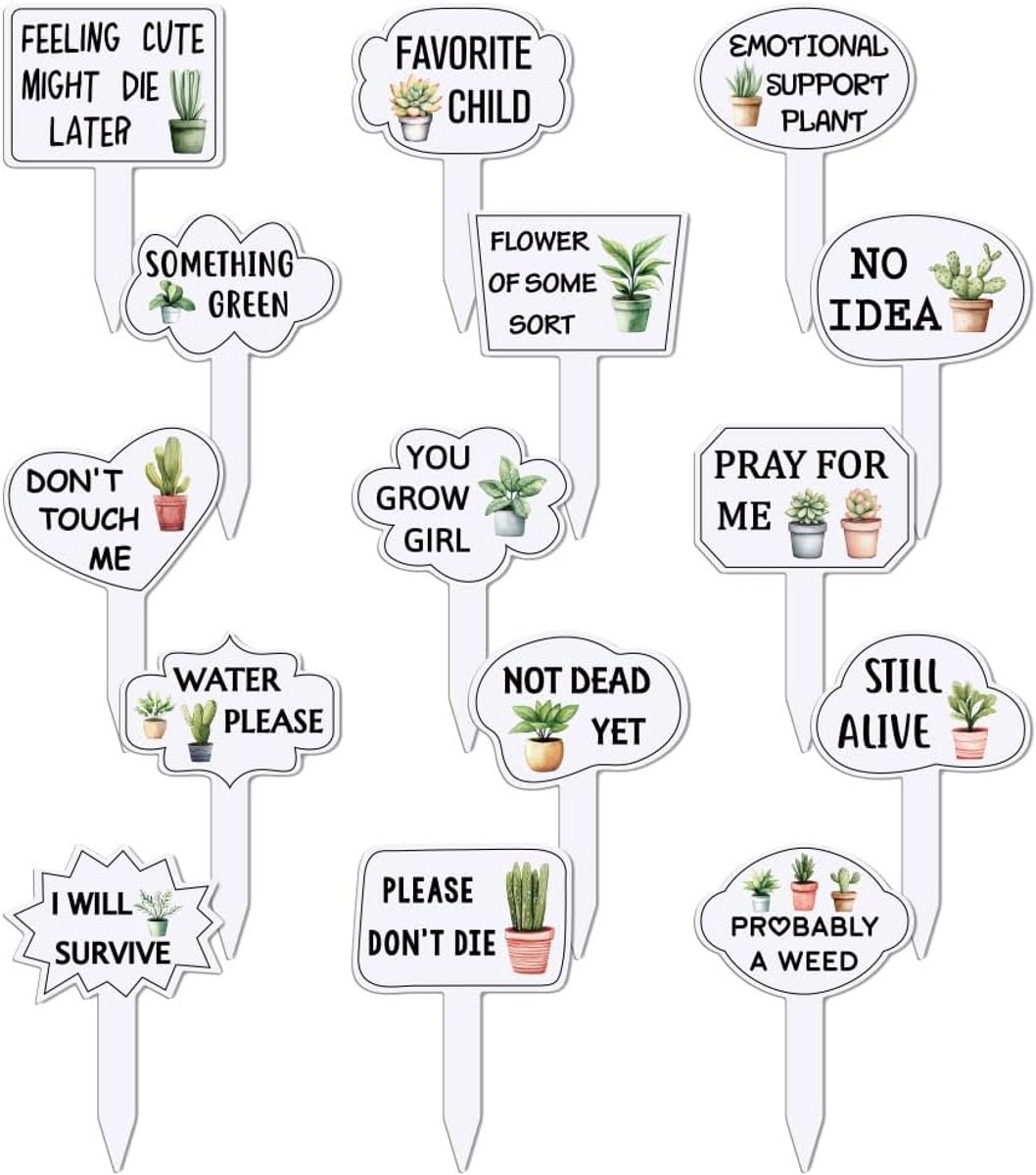arricraft 15 stuks grappige zinnen plantenlabels, 15 stijlen acryl vetplanten patroon potplanten markers voor binnen buiten zaad patio benodigdheden 10,2 x 6,8 cm