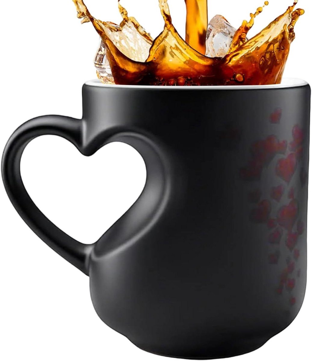 Verkleurende Koffiemok - Warmtegevoelige Mok Hartvormig - Drinken Met Verrassing - Hart Onthullend Effect - 325 ml - Zwart