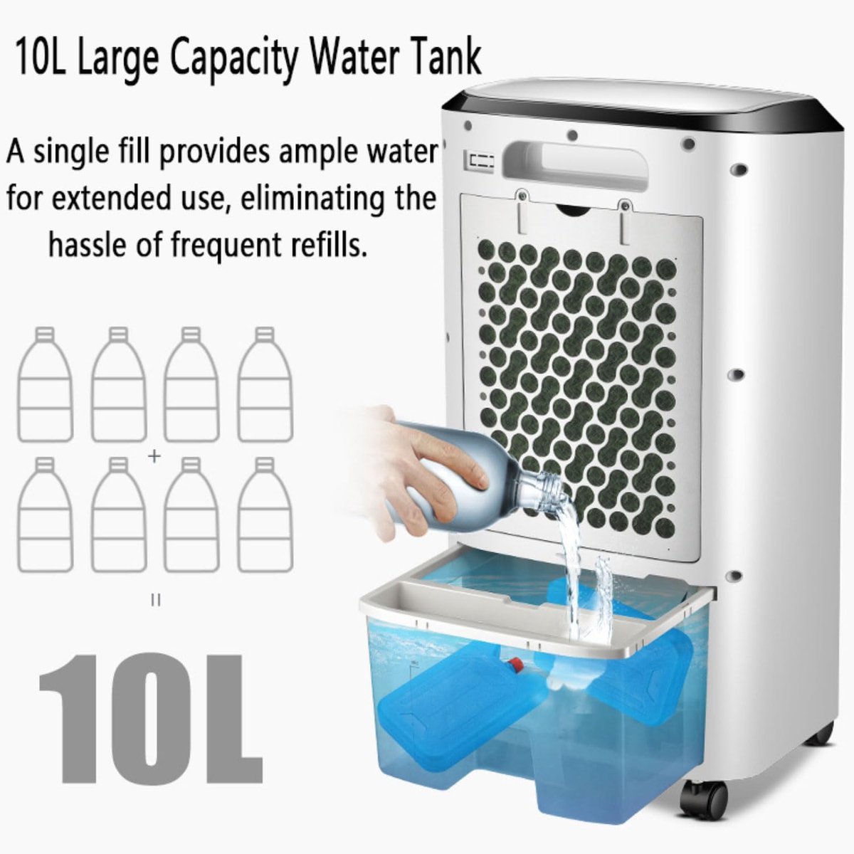 Draagbare Verdampingskoeler - Luchtkoeler Ventilator - Ruimte Koelen - Multifunctioneel 3-in-1 - 10 liter tank - Wit