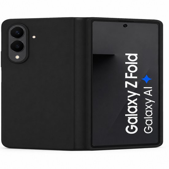Étui de téléphone pliable noir, fermé, avec réseau de caméras à l'arrière.