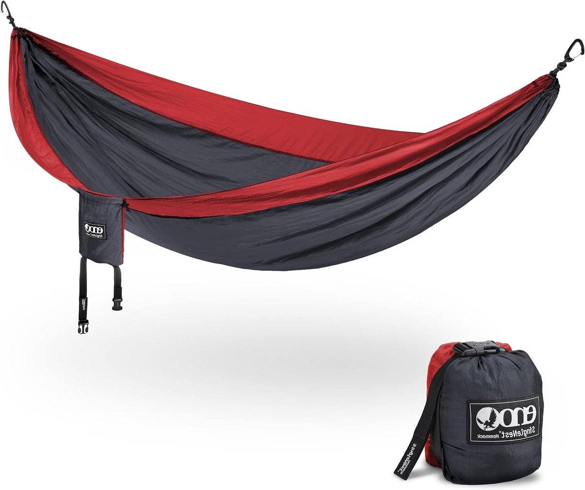 Lichtgewicht Hangmat - Kampeerhangmat Outdoor - Ontspannen Buiten - Sneldrogende Stof - 2.9 meter - Houtskool/Rood