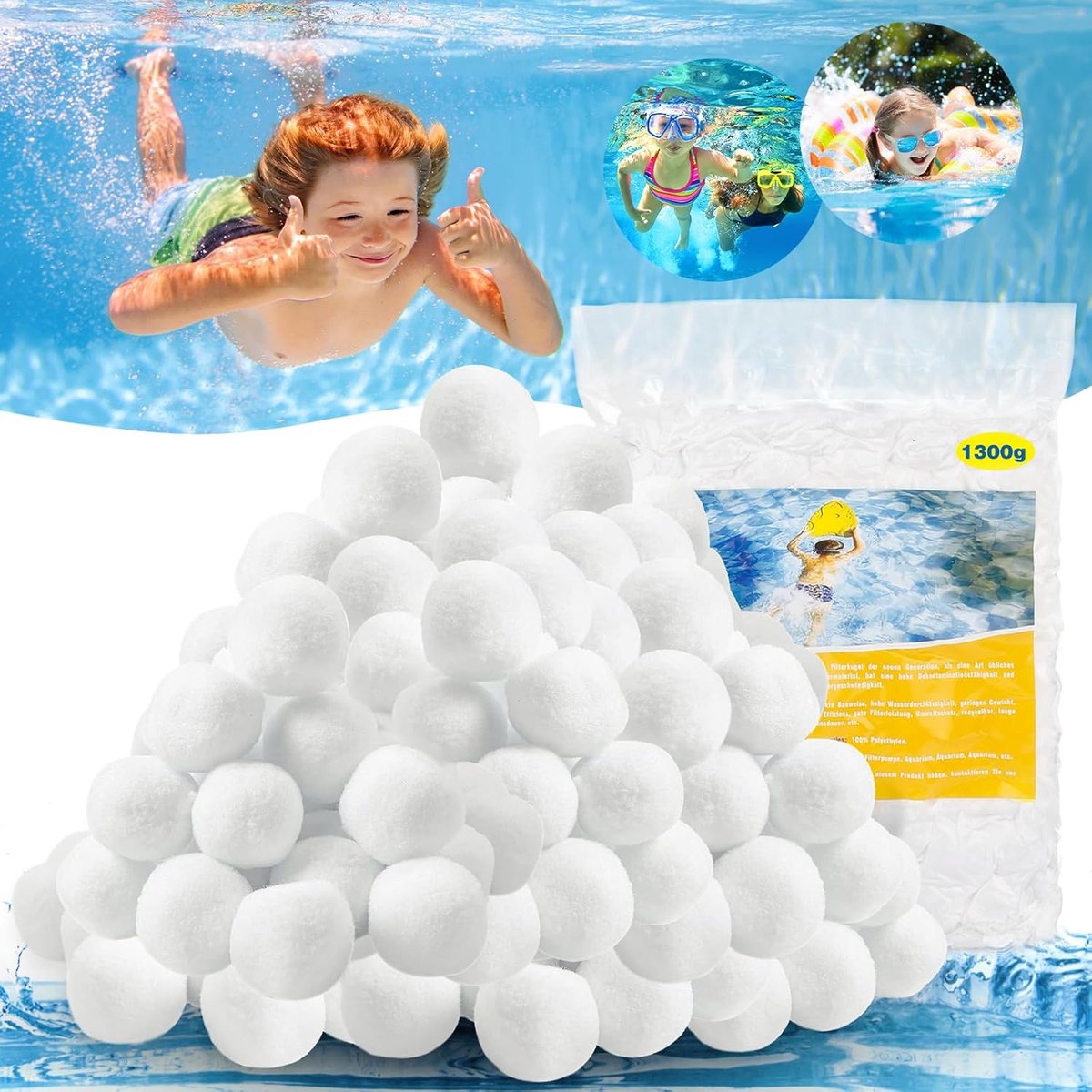 SnelShoppen - Filterballen voor Zwembad 1300g - Herbruikbare Filterballen voor Zandfilterinstallaties - Vervangend voor 45kg Filterzand en Kwartszand