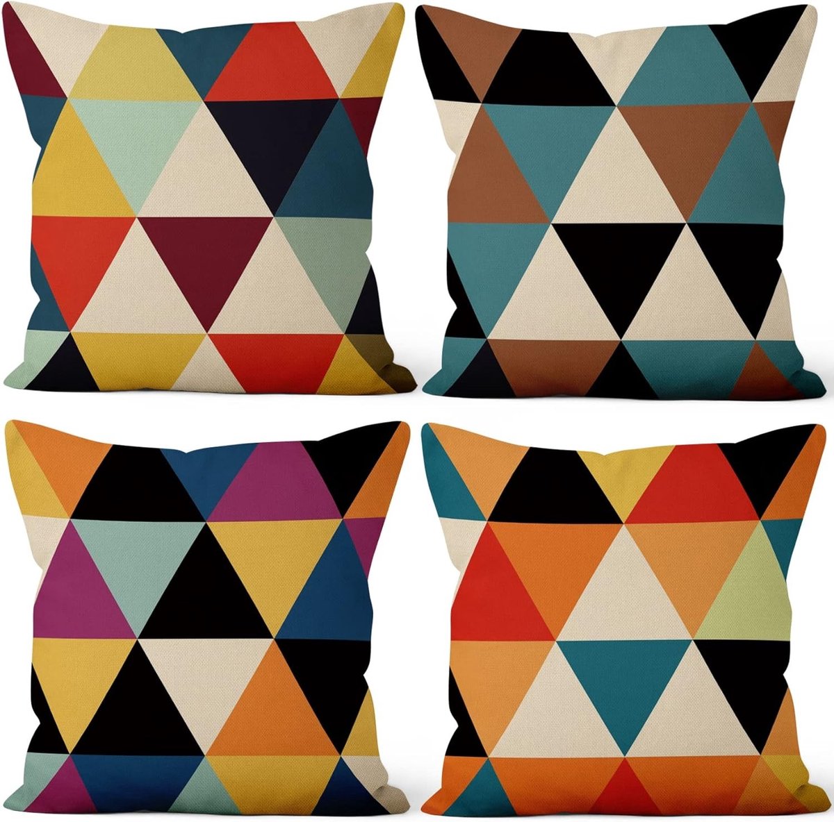 Set van 4 Kussenhoezen 51x51cm met Kleurrijk Modern Geometrisch Patroon voor Woonkamer, Slaapkamer en Tuinmeubels