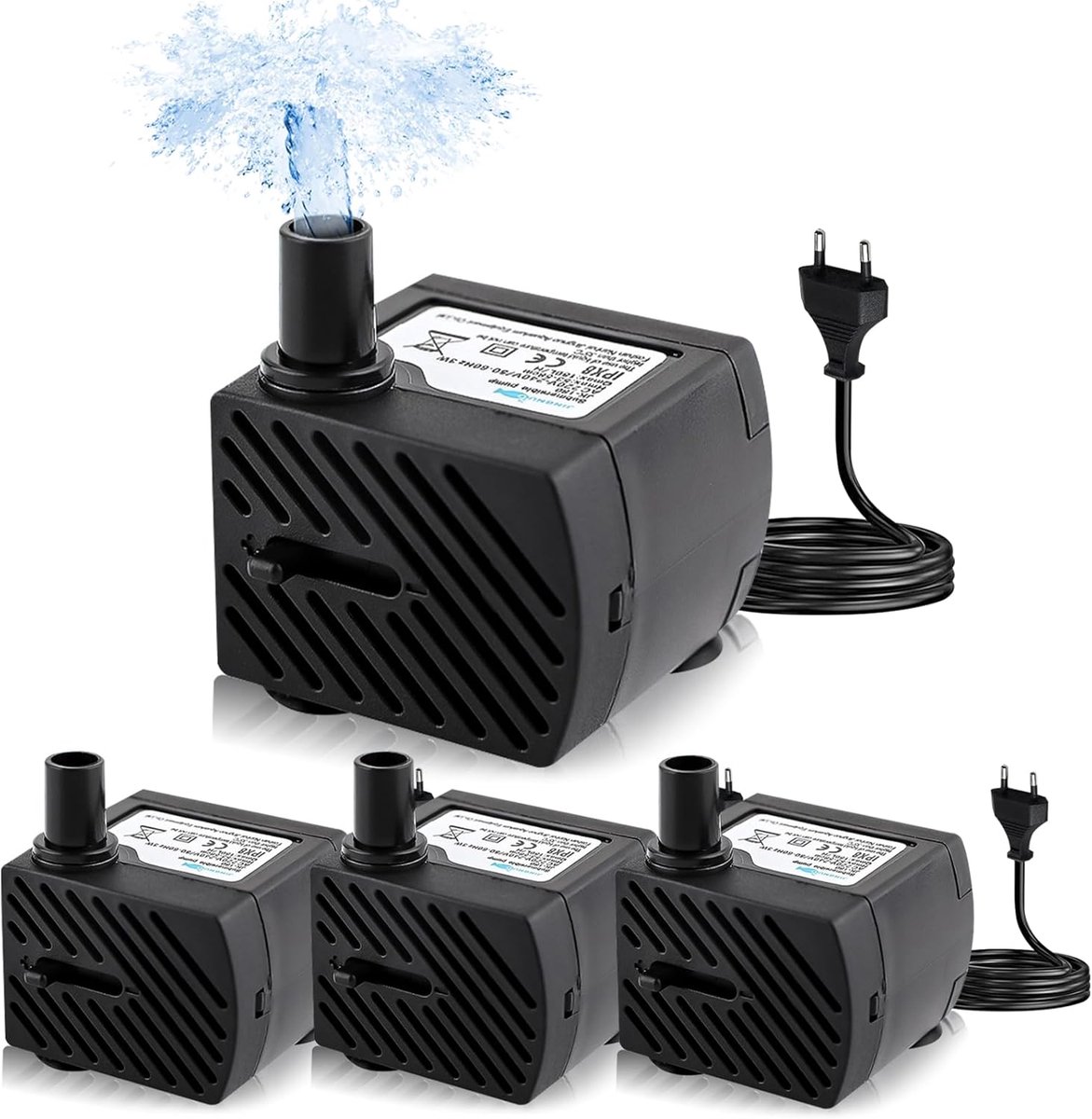 SnelShoppen - 4 Stuks Mini Waterpomp, Aquarium Pomp, 180 L/h, 3 W, Onderwaterpomp, Ultralichte Fonteinpomp met 1,5 m Stroomkabel voor Huisdierenfontei