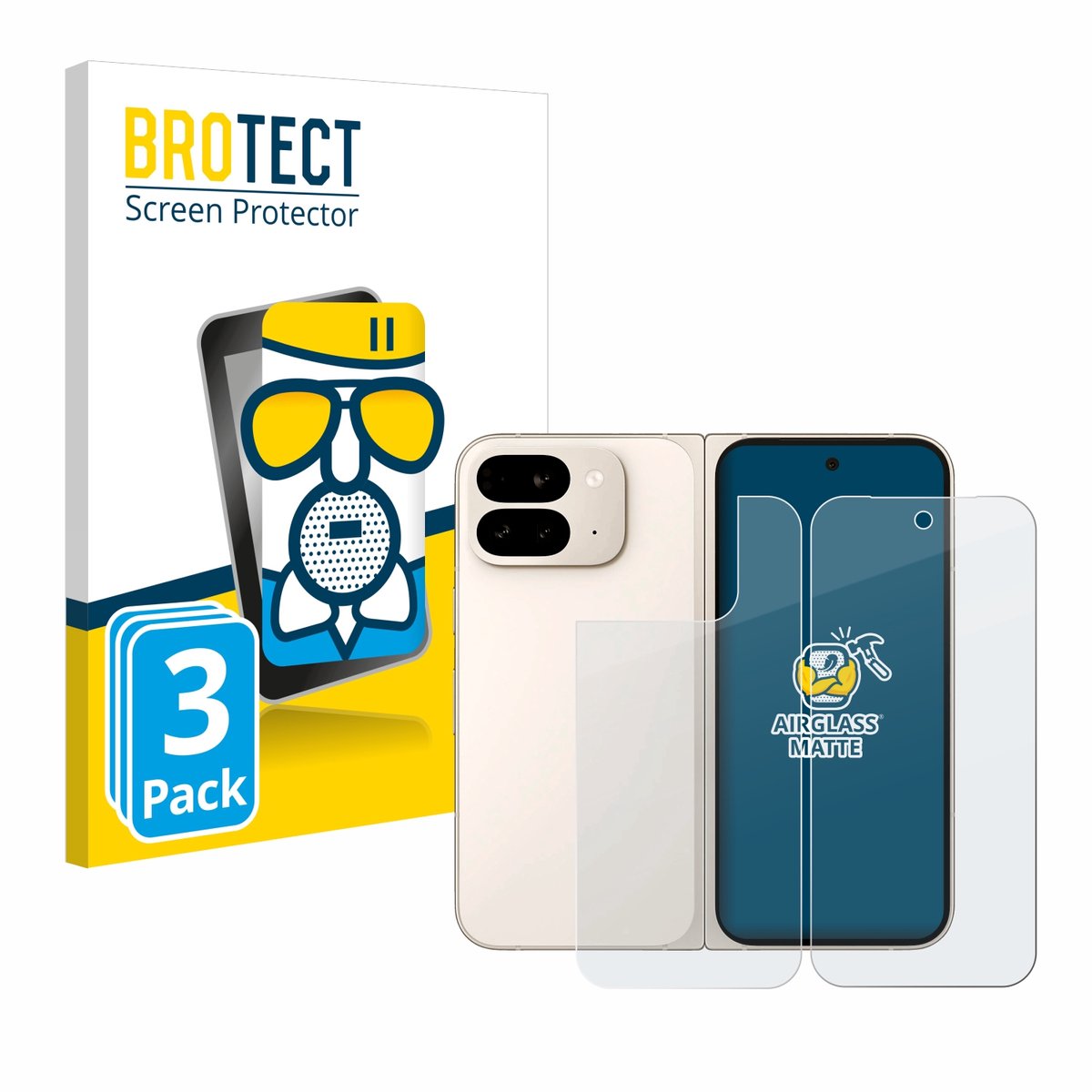 BROTECT - Screenprotector voor Google Pixel 9 Pro Fold (Voor+Achter) - Folie Beschermfolie Beschermglas matte 3 Stuks