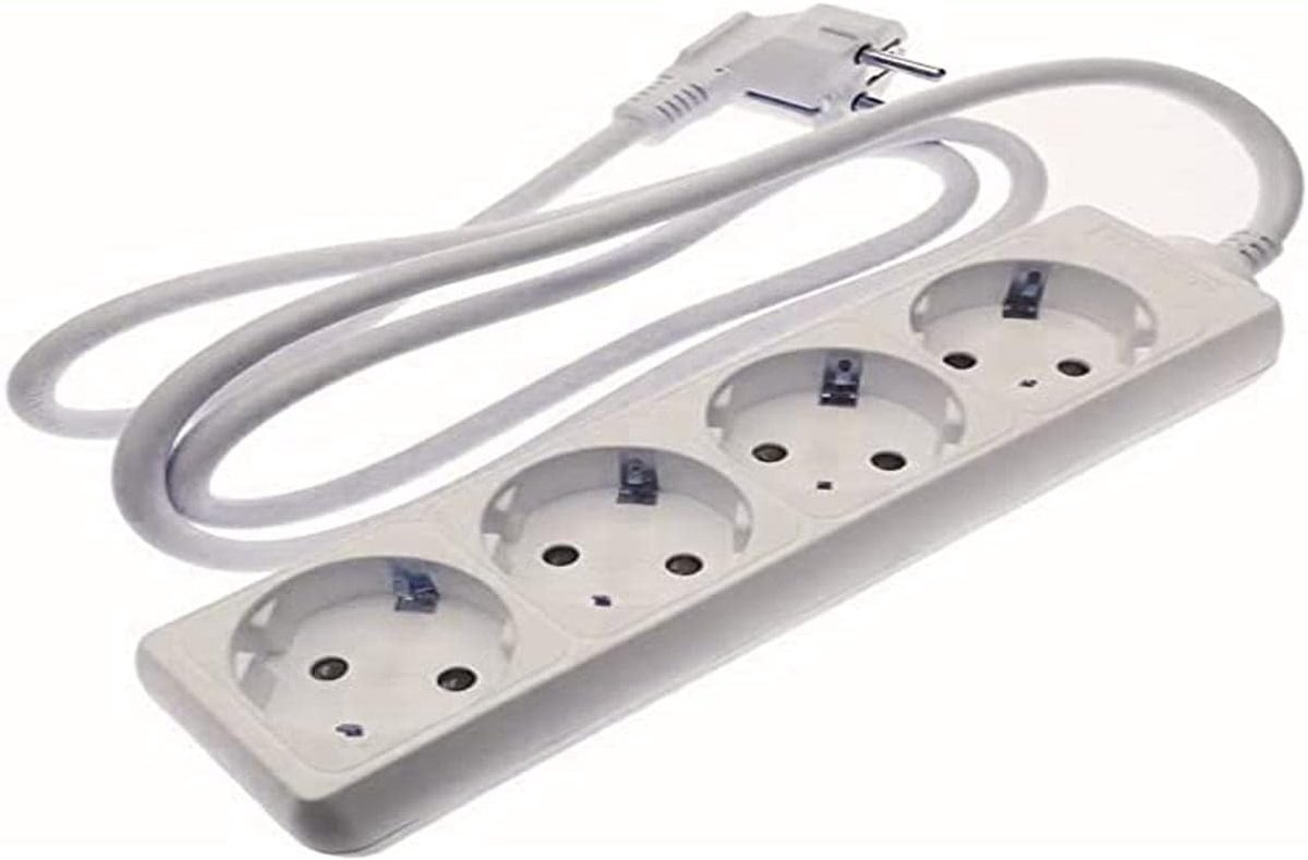 SnelShoppen - Wit 3-voudige Stekkerdoos Zonder Schakelaar met 3G Kabel 1,0 mm², 1,5 m - Duitse Stekkerstrip met 3 Aansluitingen voor Thuis en Kantoor