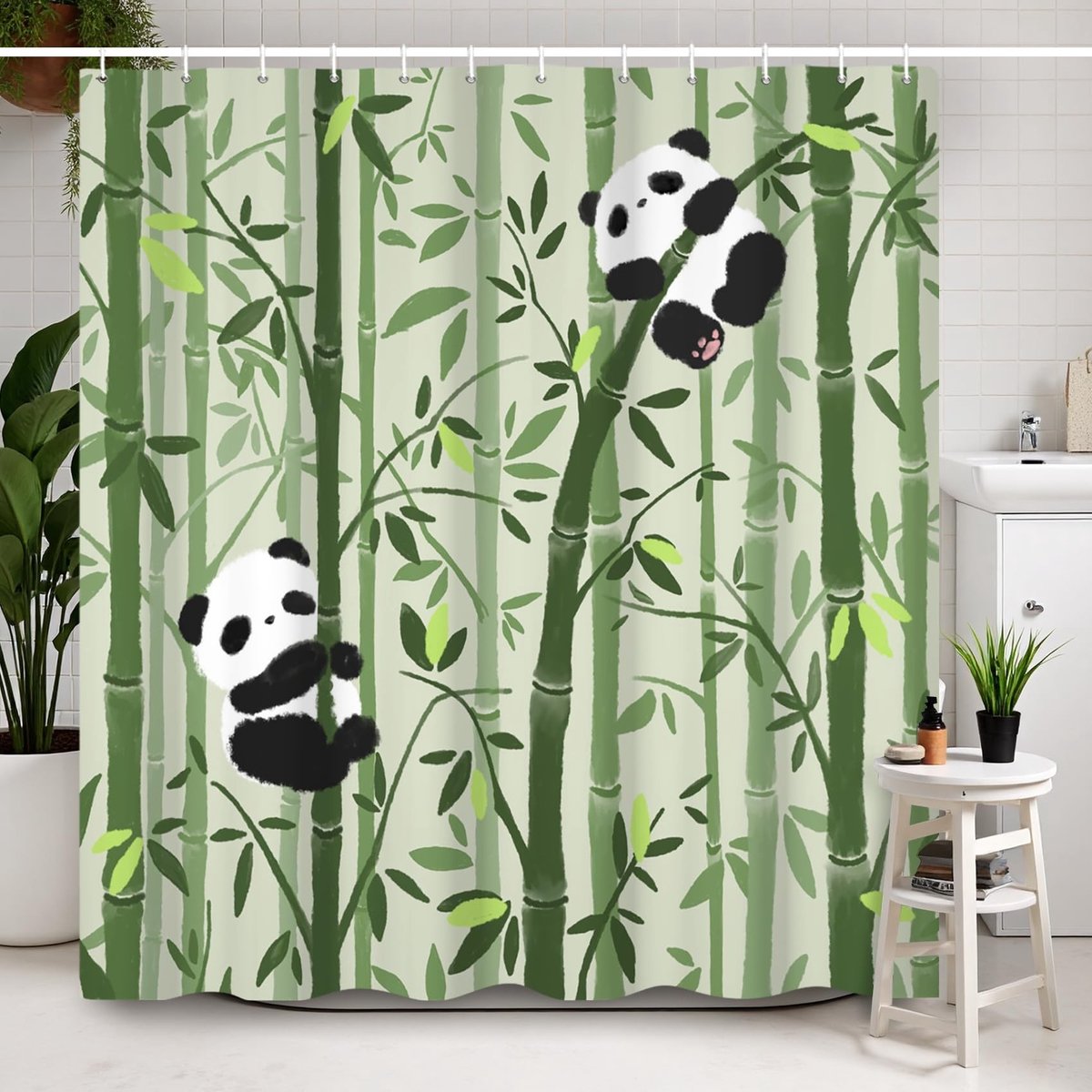 Omgoods - Schattig Panda Douchegordijn 180x180 cm met Bamboebos Patroon