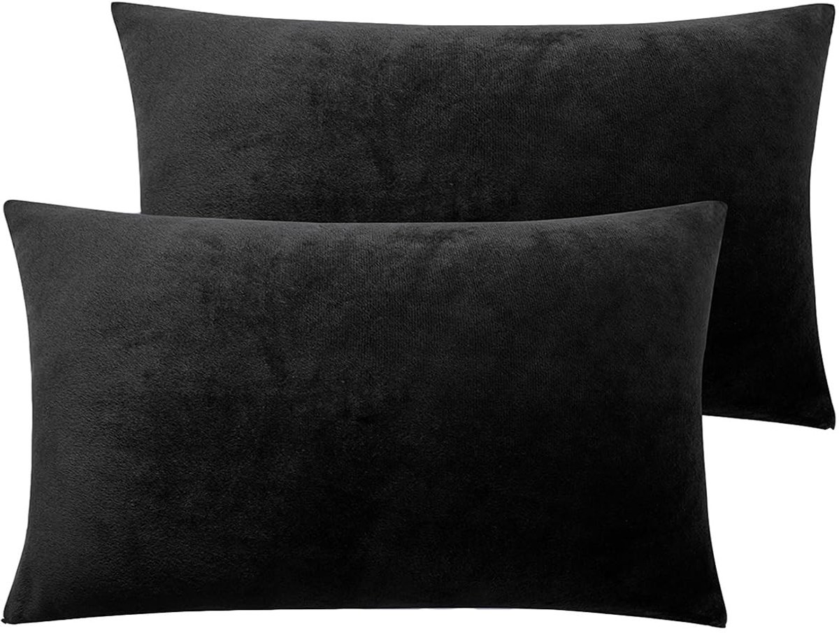 Omgoods - Set van 2 Kussenhoezen 40x80 cm - Zachte Fluffy Velours Kussenhoezen, Zwart