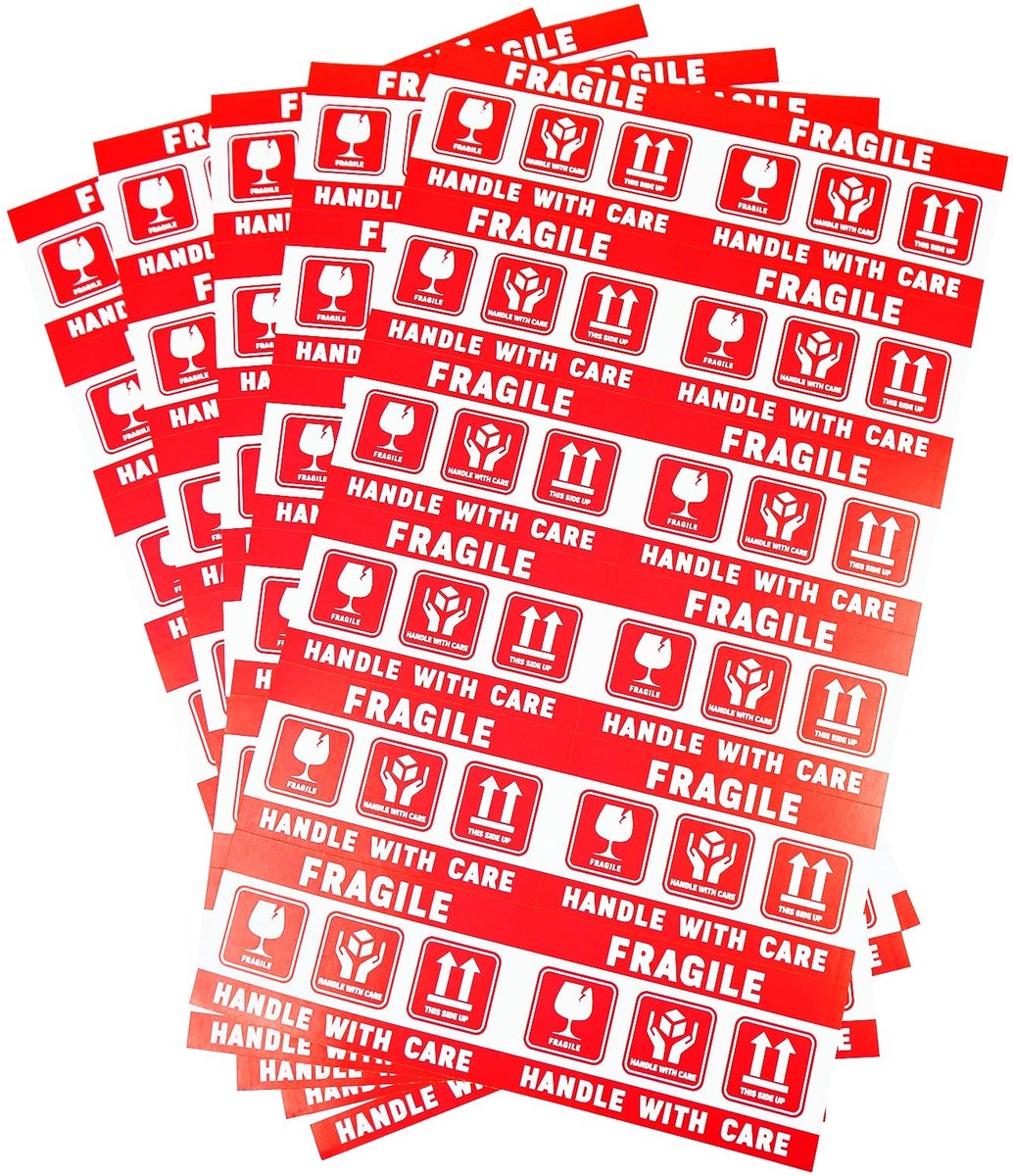 Omgoods - 480 Fragile Stickers - Sterke Zelfklevende Waarschuwingslabels voor Verpakking
