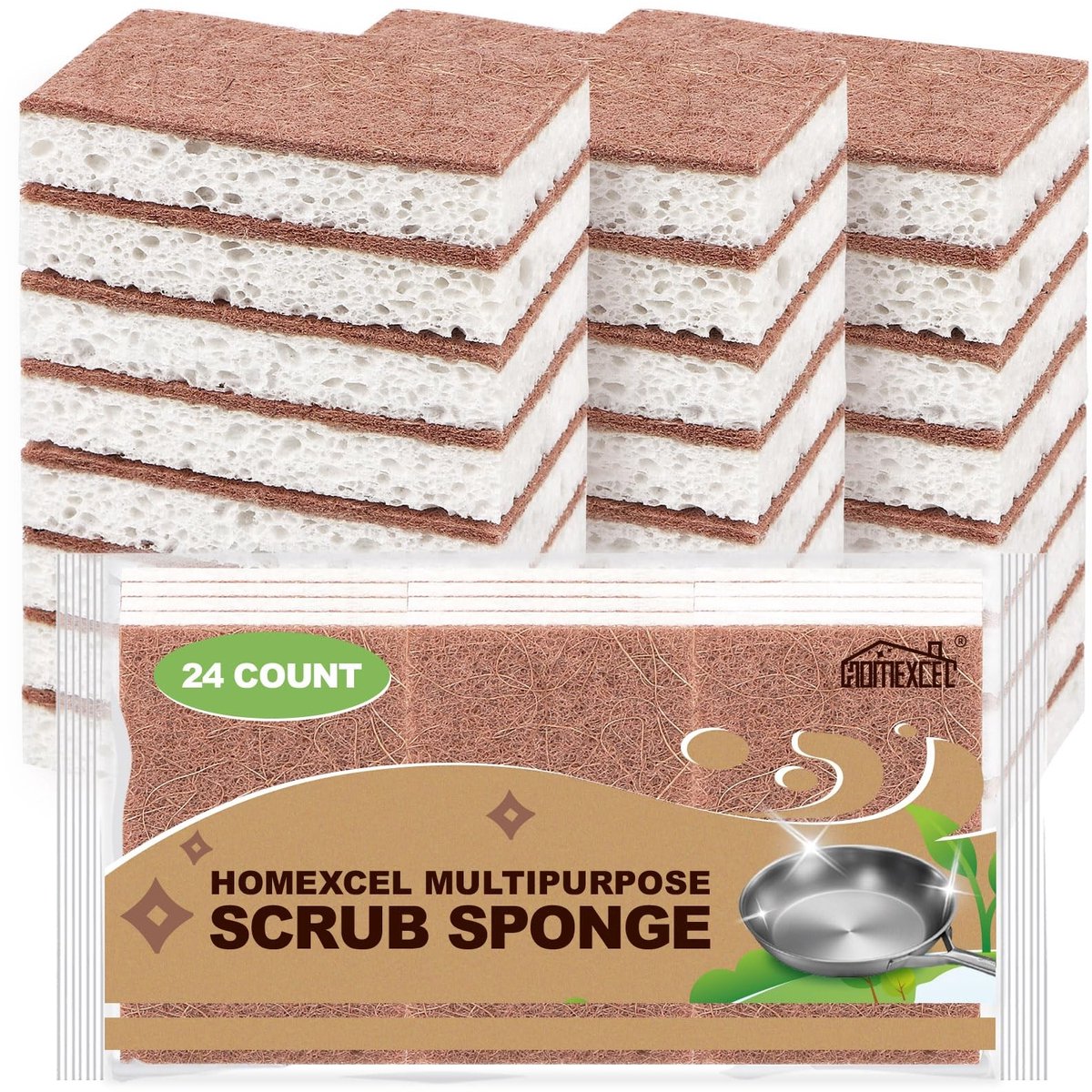 Omgoods - Natuurlijke Schuursponzen voor Keuken, 24 Stuks, Krasvrij