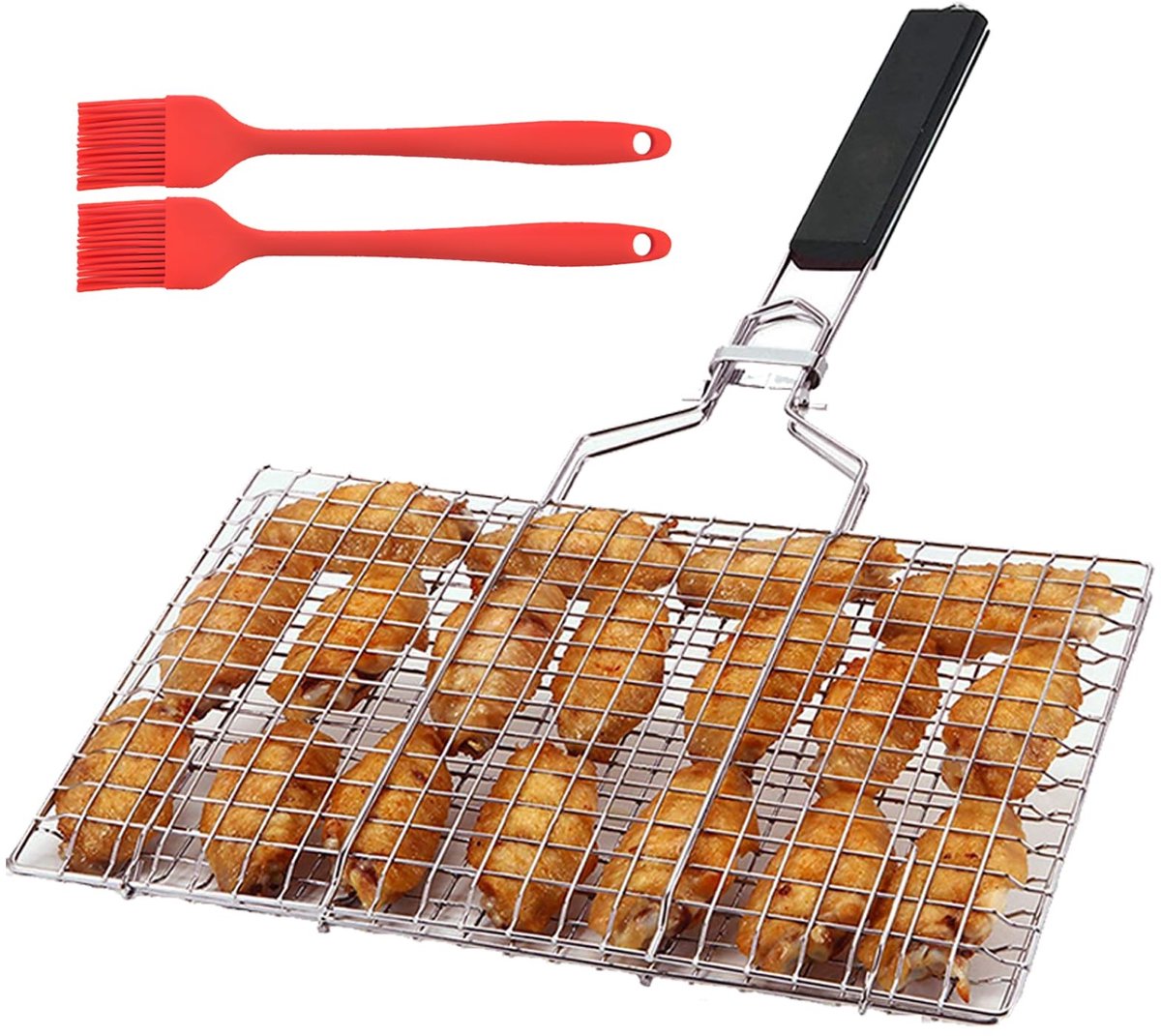 Omgoods - Grillmand met Basting Kwast en Verwijderbare Handvat - 32 x 21.5 cm
