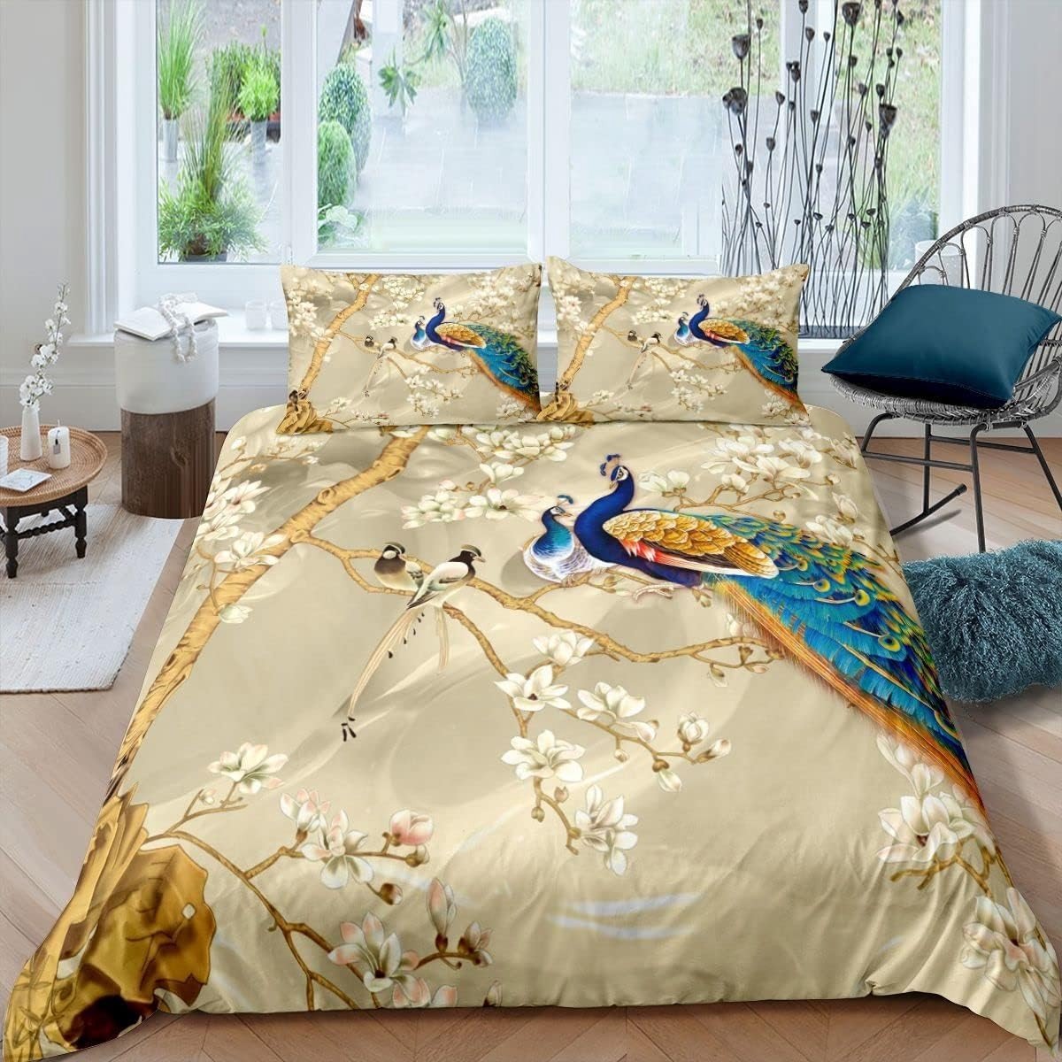 Omgoods - Pauw Duvet Cover Set met Bloemen Design, Super King Size