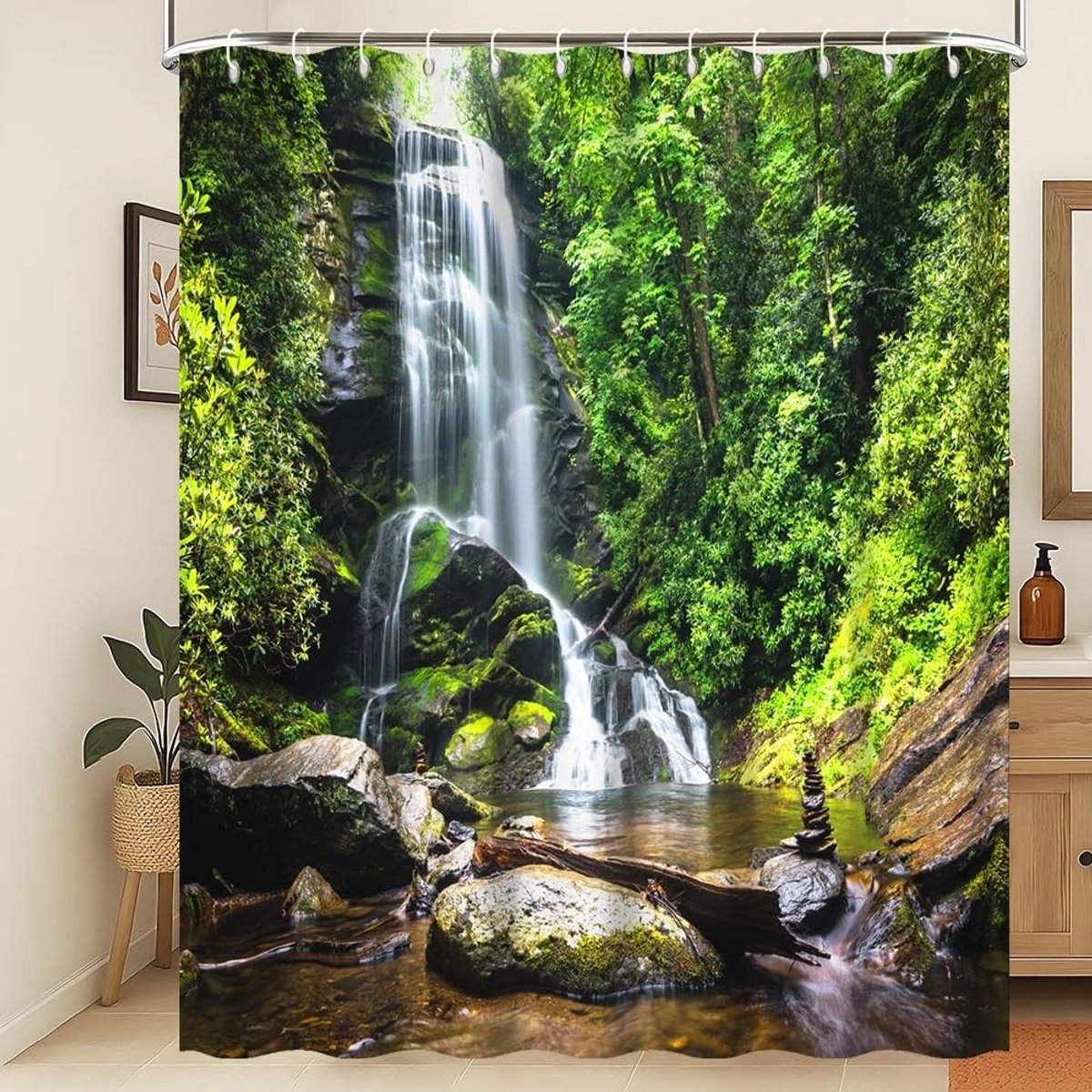 Omgoods - Waterdicht Douchegordijn met Waterval en Tropische Jungle 240x180cm