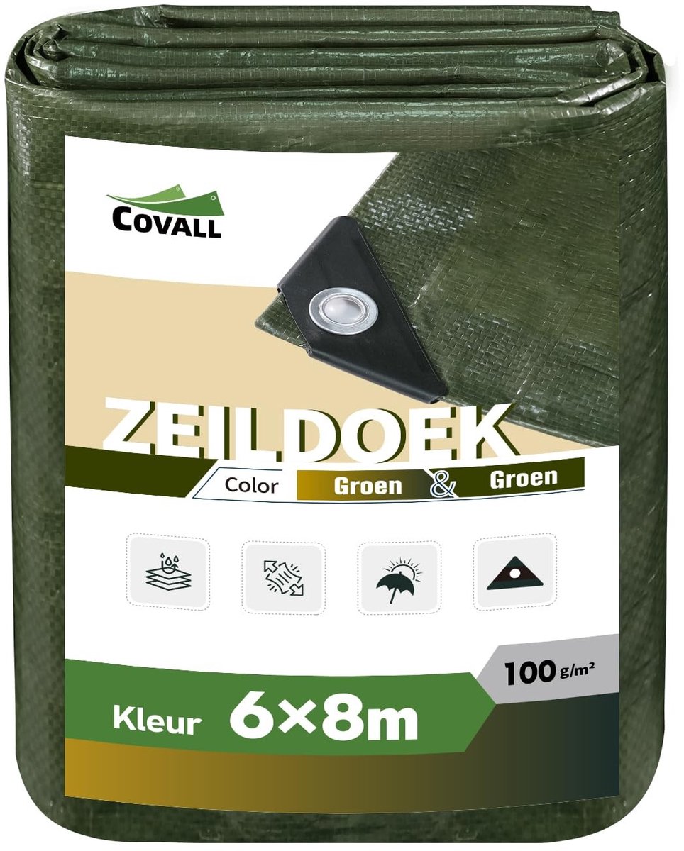 Omgoods - Waterdichte Tarpaulin 6x8m Groen - Multifunctionele Beschermzeil voor Auto, Camping en Tuin