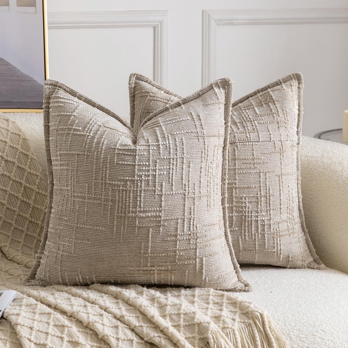 Omgoods - Set van 2 Chenille Kussenhoezen - Zacht Neutraal Decoratief 45x45cm Taupe