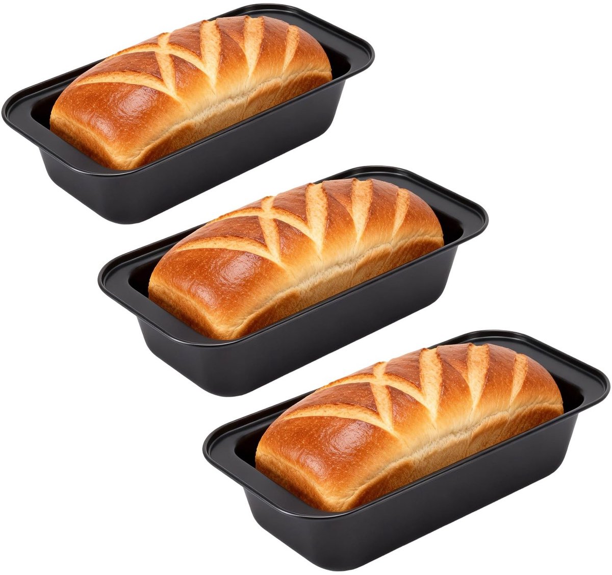 Omgoods- Broodpan Professionele Kwaliteit - Bakvormen Set van 3 - Koolstofstaal - Rechthoekig - 25x13x6 cm - Zwart - Bakvorm